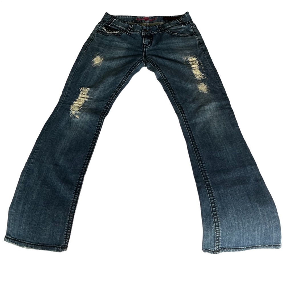 - Women’s Rock And Roll Cowgirl Distressed Jeans With Rhinestone Details